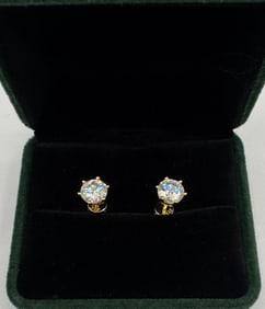 Stud Moissanite Earrings Mounted in Sterling W/ Yellow Gold Overlay, COA