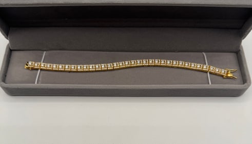 Moissanite Bracelet in Sterling with Yellow Gold Overlay, with Report & Box
