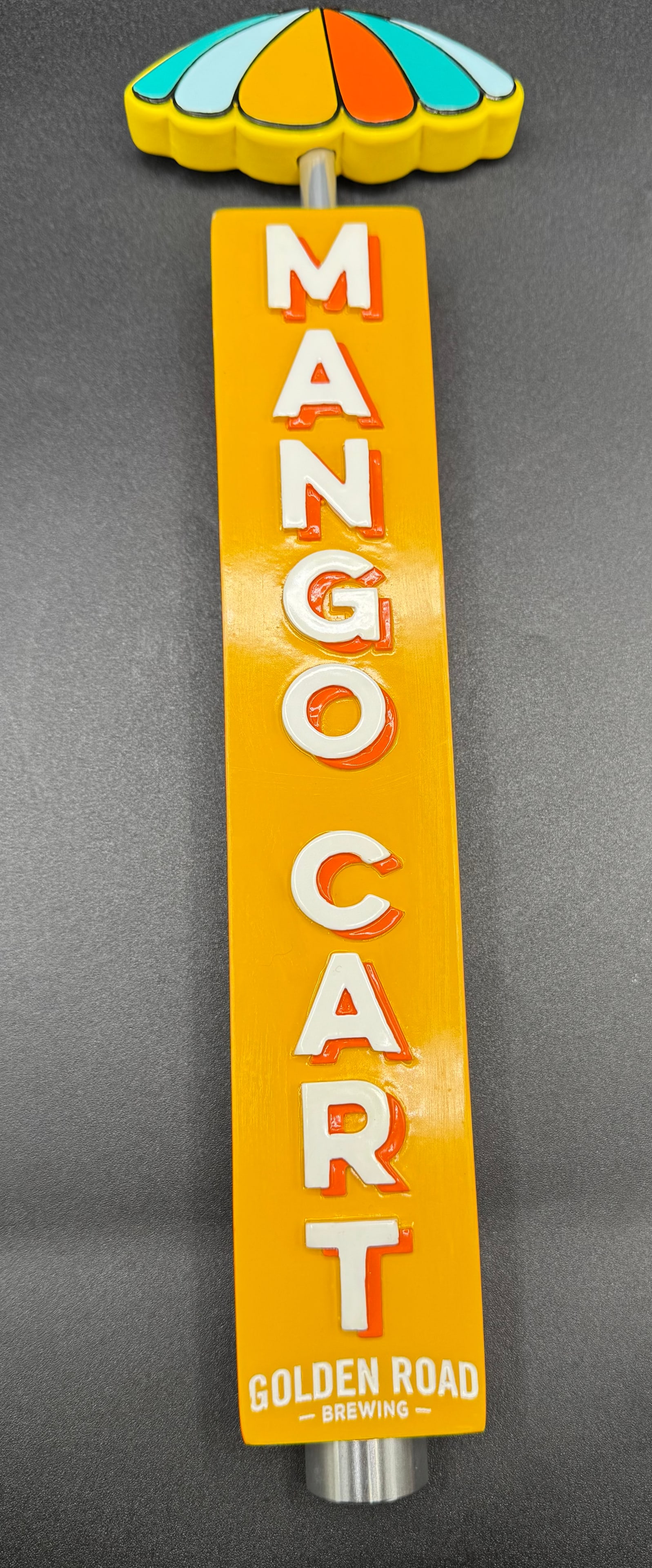 Mango Cart Beer Tap Handle: Mango Cart Manyo Wheat ale Golden Road Brewing Beer Tap Handle. Approx size: 12 inches
