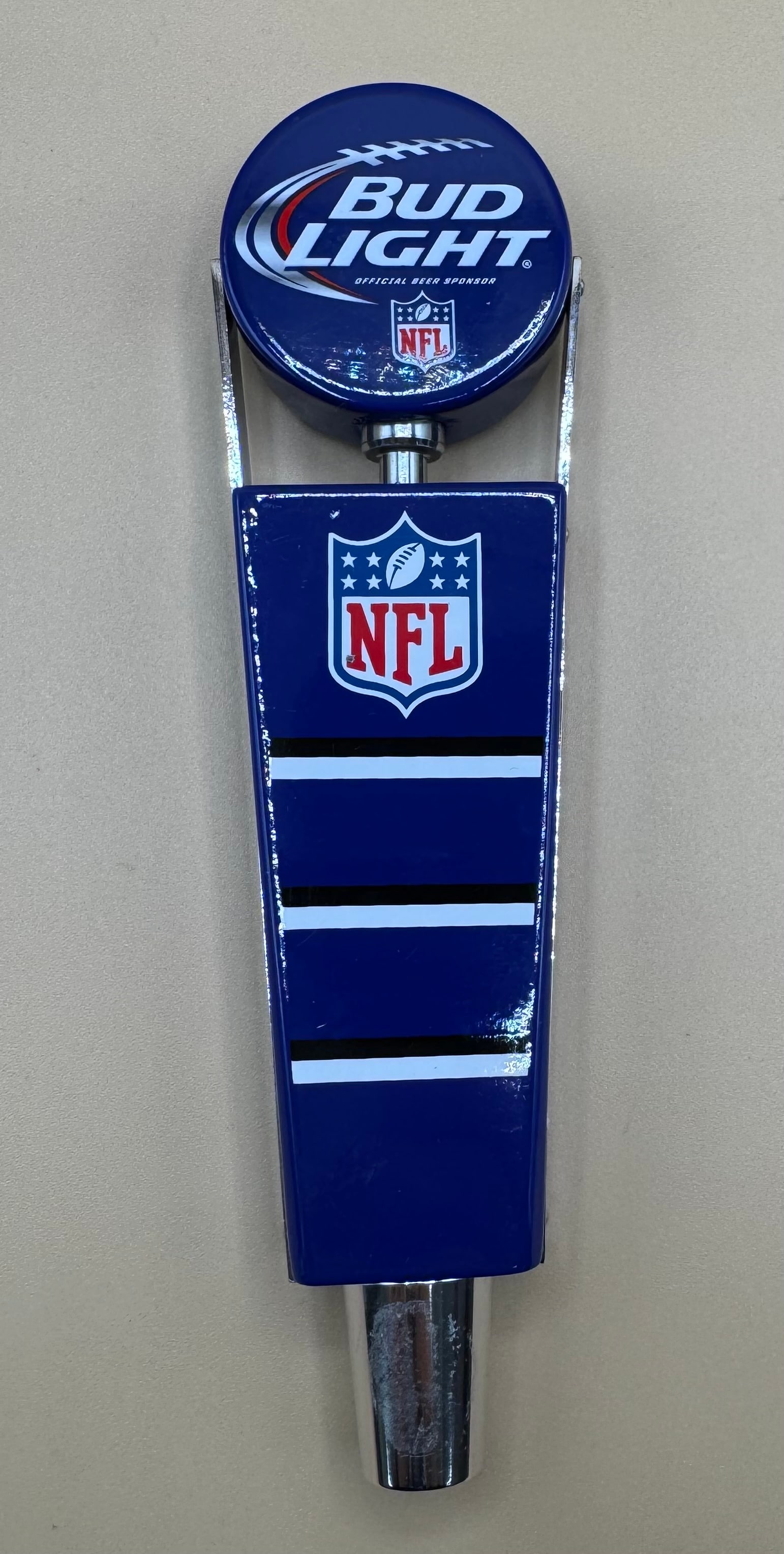 Bud Light NFL Beer Tap Handle: Bud Light NFL Tap Handle. Approx Size: 8 Inches