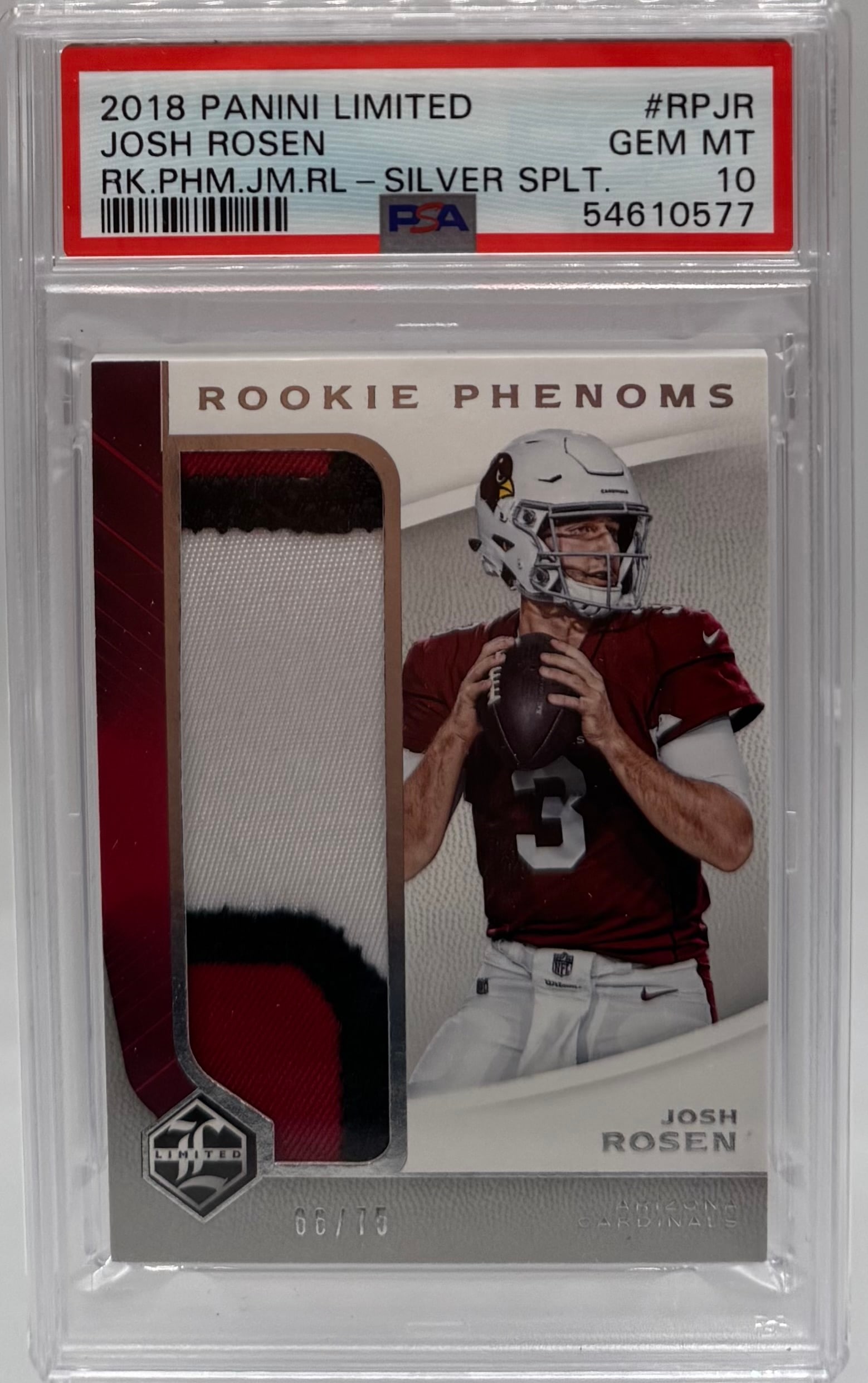 2018 Josh Rosen Rookie Silver Game Used Patch /75 (1 of 2)