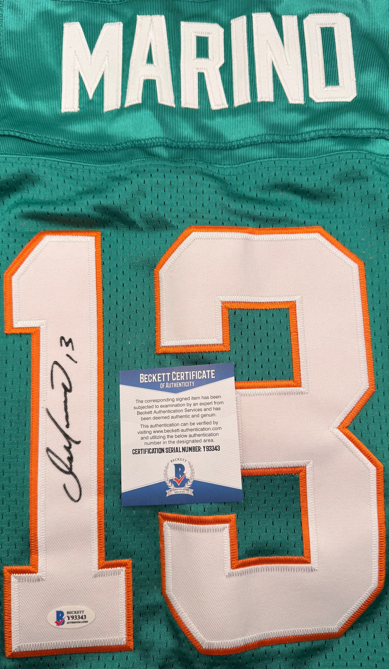 Dan Marino Signed Jersey Certificate Of Authenticity By Beckett (1 of 1)