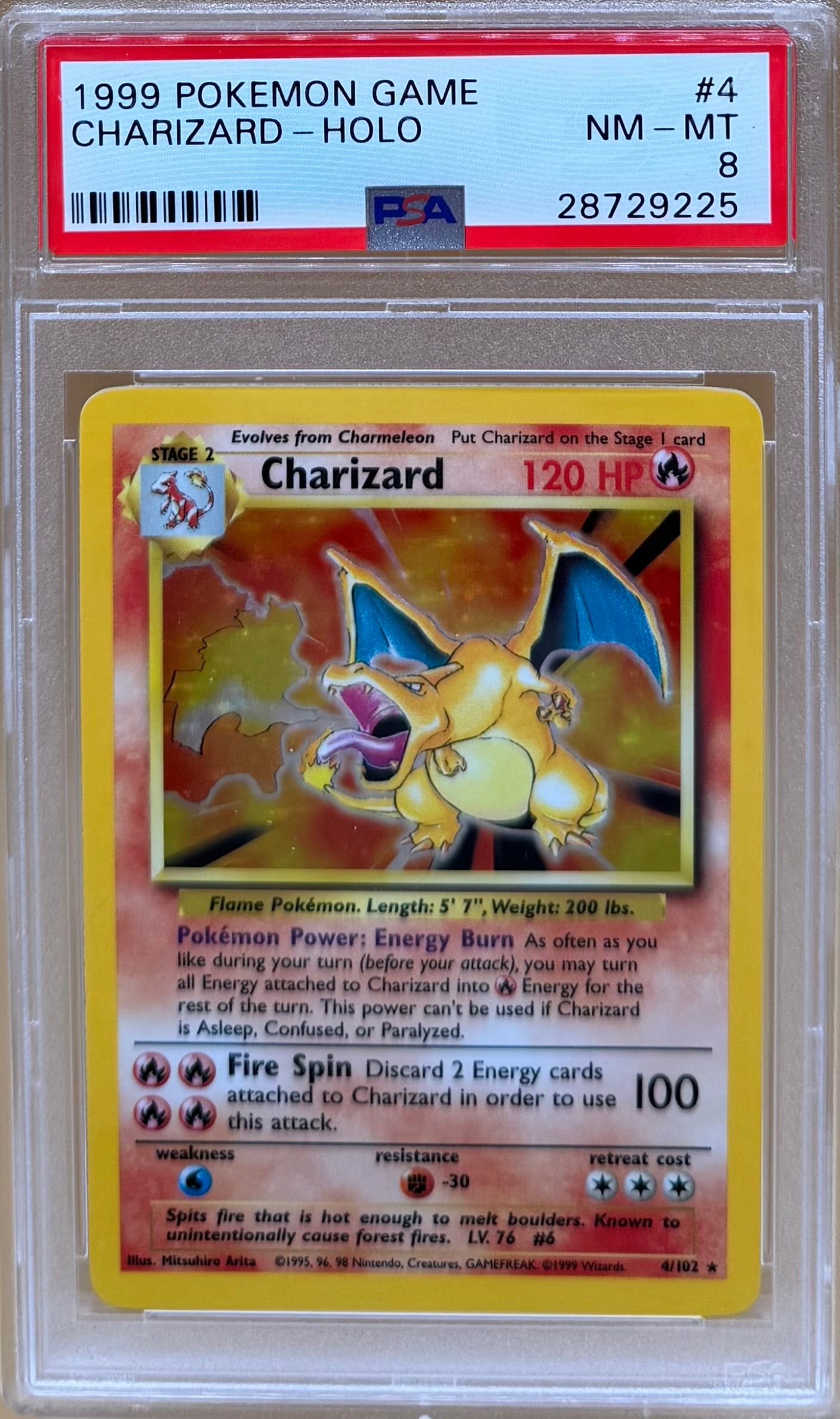 1999 Charizard Holo Pokemon: 1999 Charizard Holo Pokemon PSA Mint 8