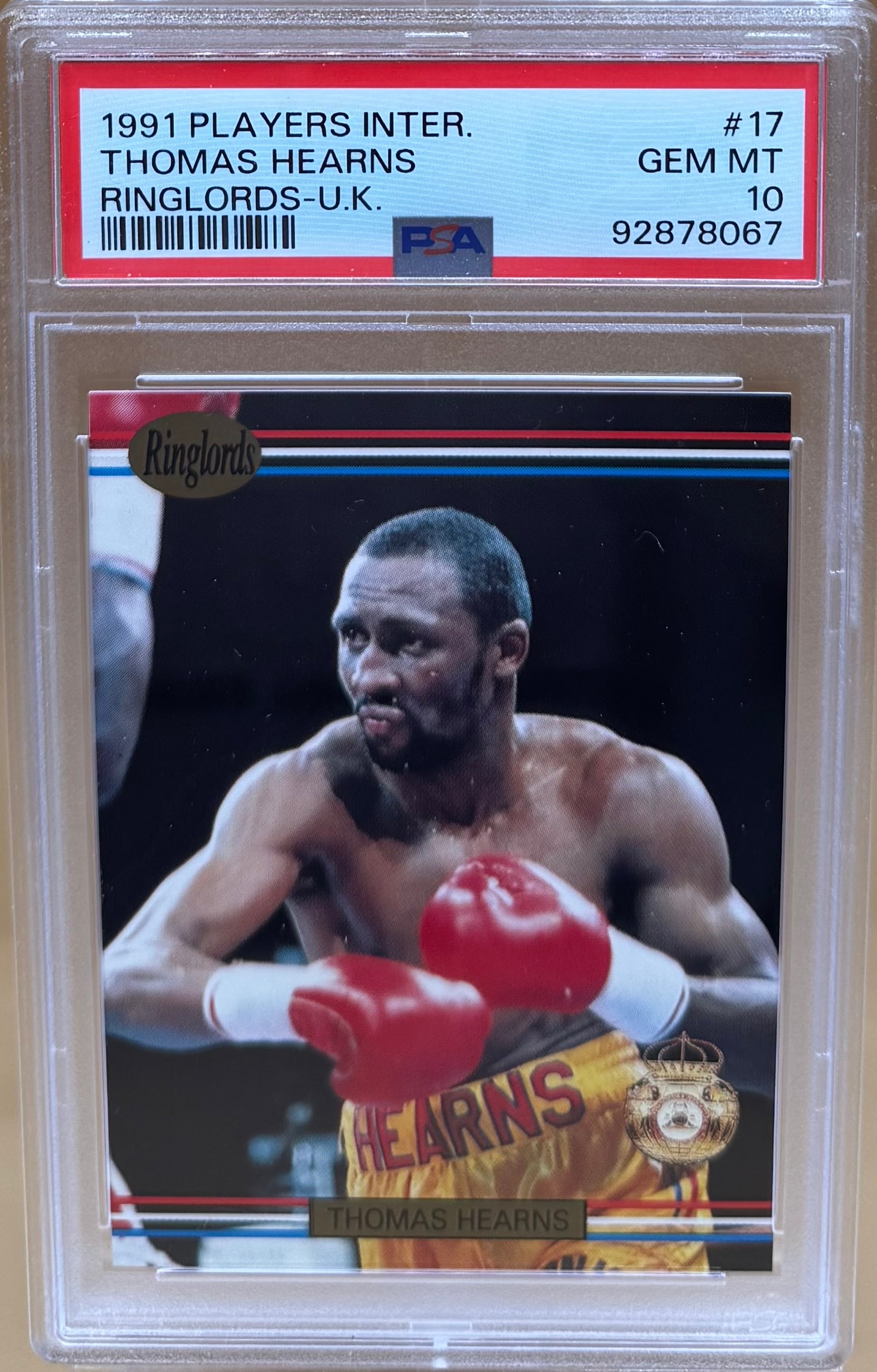 1991 Players International Thomas Hearns Ringlords UK Card: 1991 Players International Thomas Hearns Ringlords UK Card PSA Mint 10