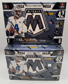 Two 2025 Panini Mosaic Football NFL Trading Cards Mega Box