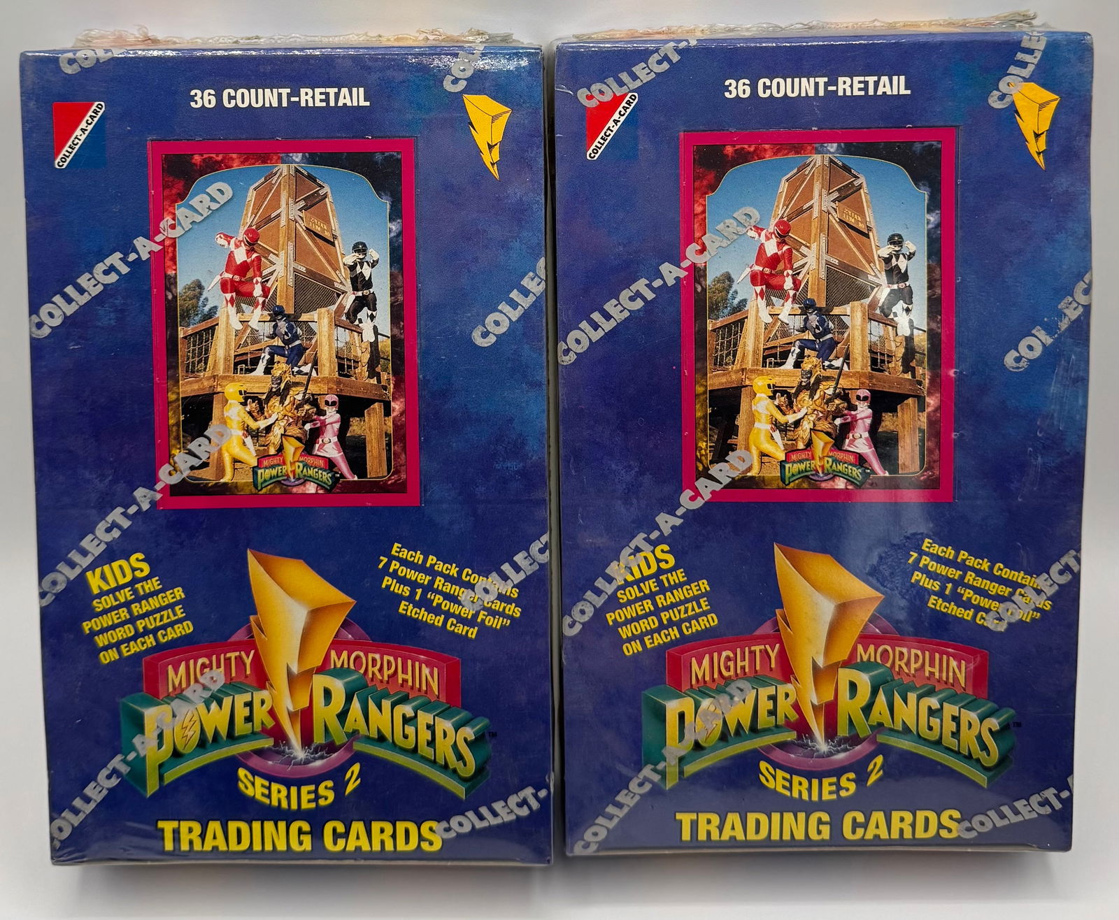 (2) 1994 Collect-A-Card Power Rangers Series 2 Sealed Wax Boxes: Up for auction is a nostalgic pair of 1994 Mighty Morphin Power Rangers Series 2 trading card boxes. Manufactured by Collect-A-Card, both boxes are factory sealed in the original "Collect-A-Card" bran