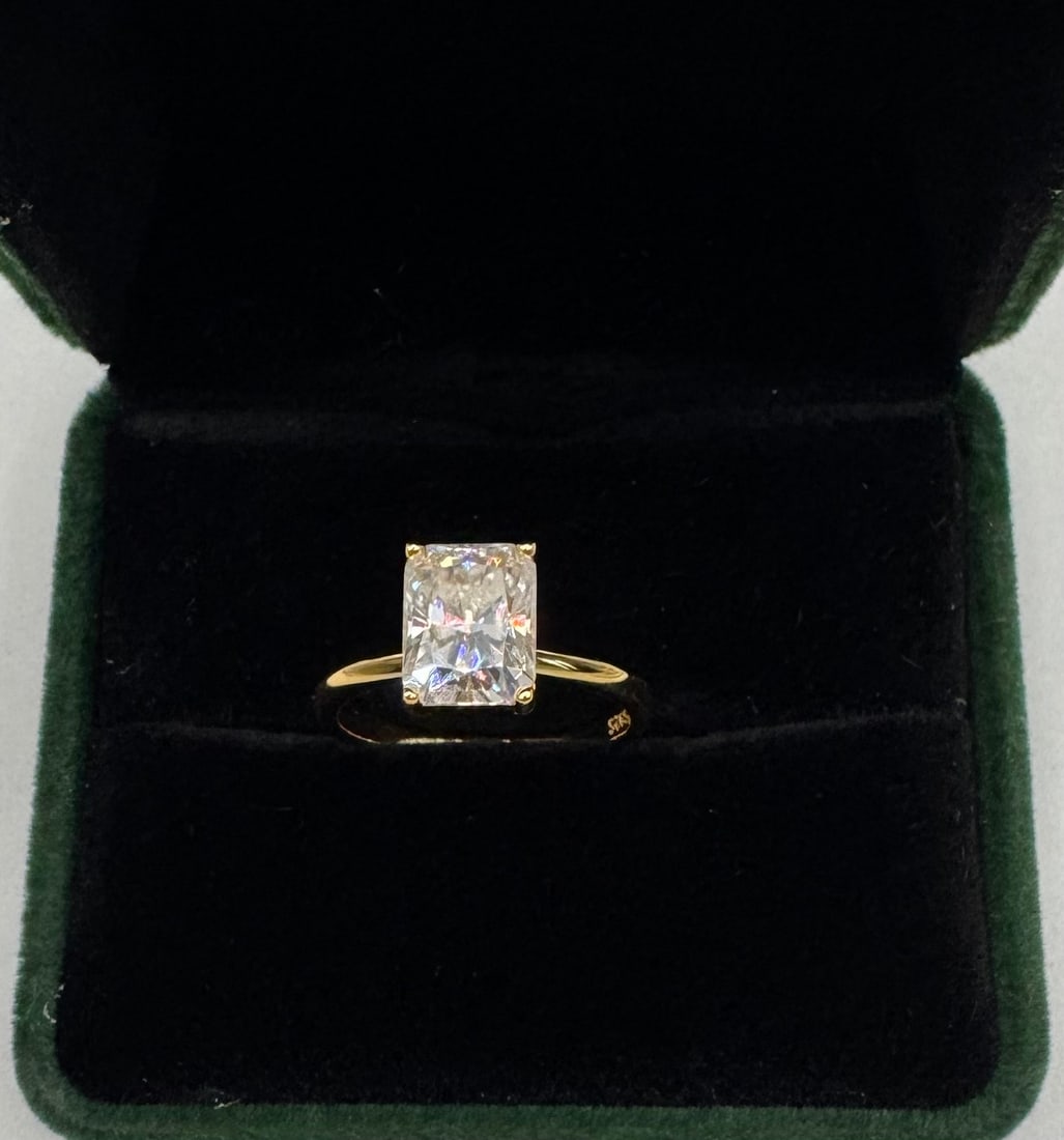 3.00 CT Radiant Cut Moissanite Ring in 18K Gold over Silver (1 of 3)