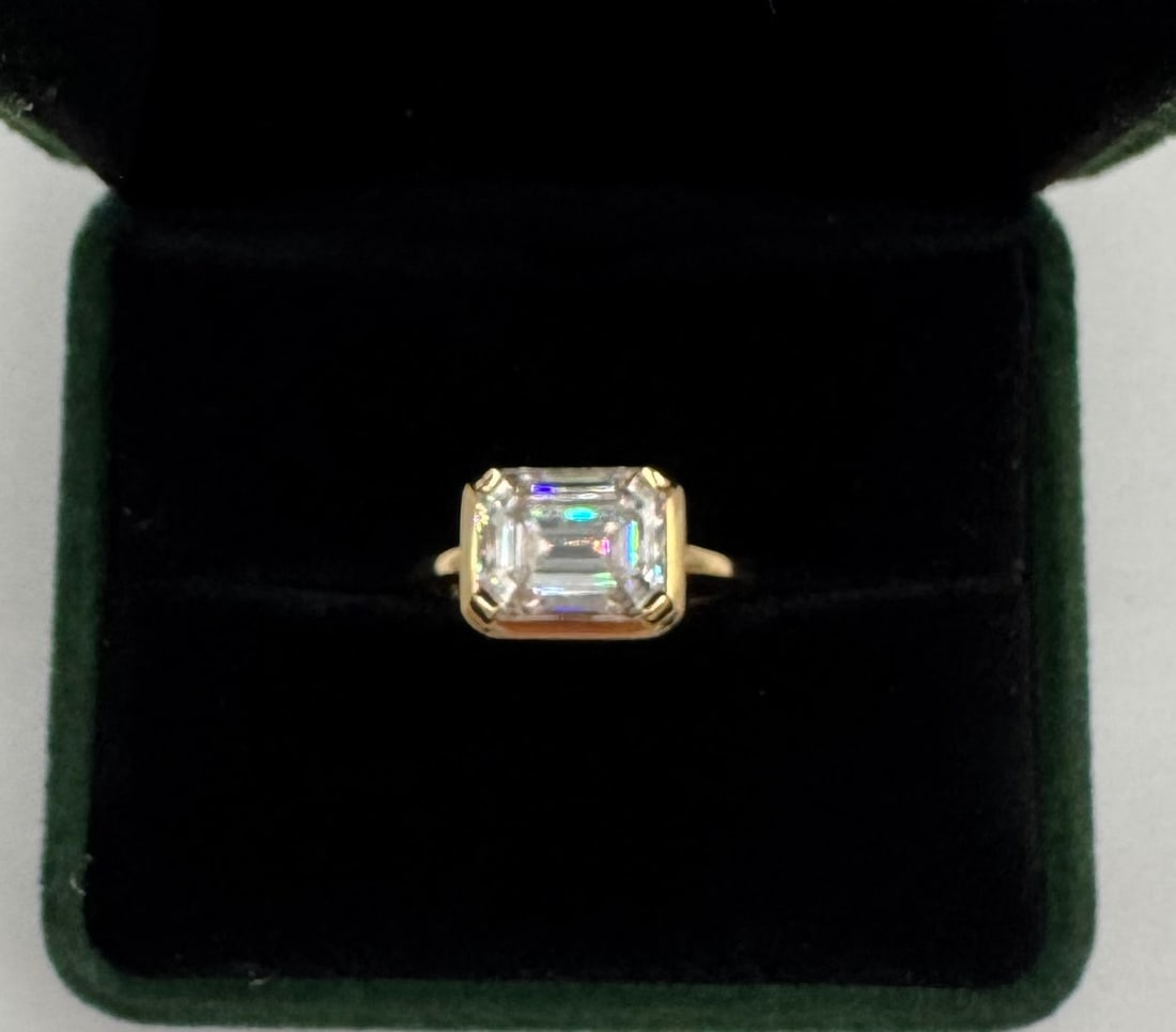 3.00 CT Emerald Cut Moissanite Ring in 18K Gold over Silver (1 of 3)