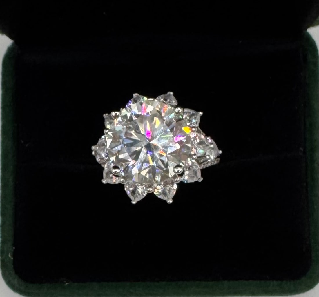Massive 10.00ct Moissanite Sunburst Halo Ring 18k White Gold Finish (1 of 3)