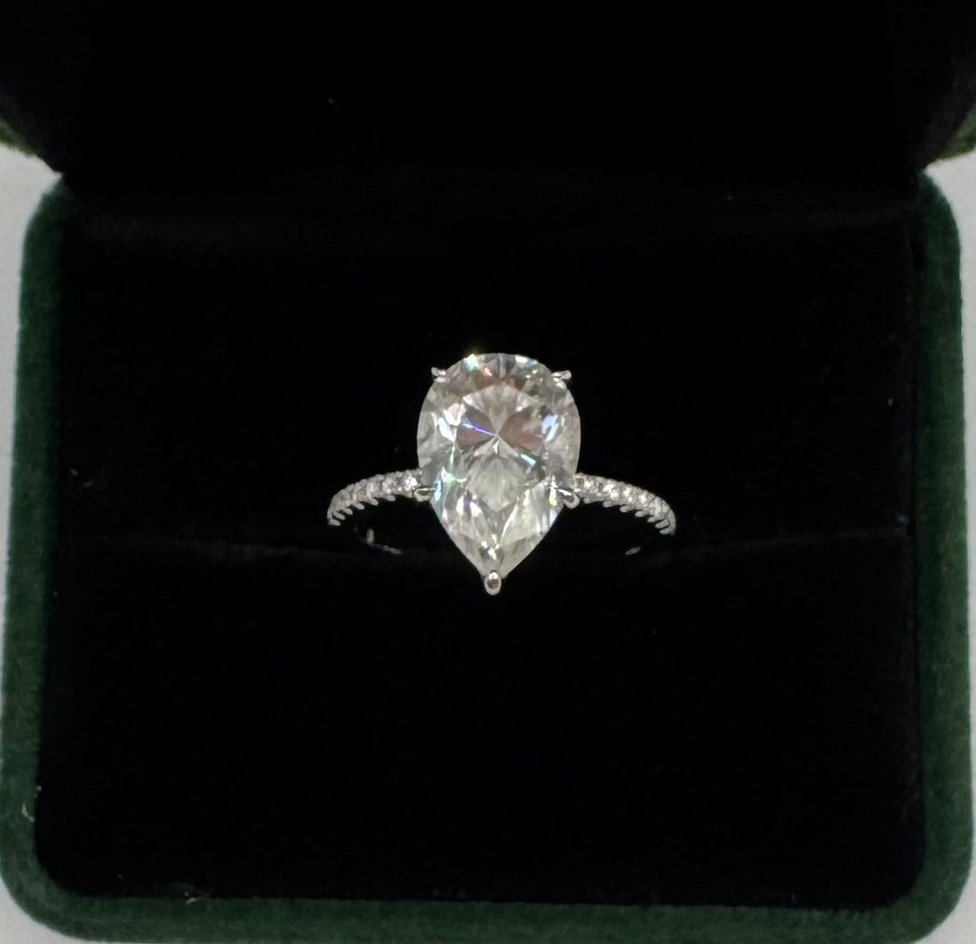 5.00 CT Pear Cut Moissanite Solitaire Ring - 18K White Gold over .925 Silver (1 of 3)