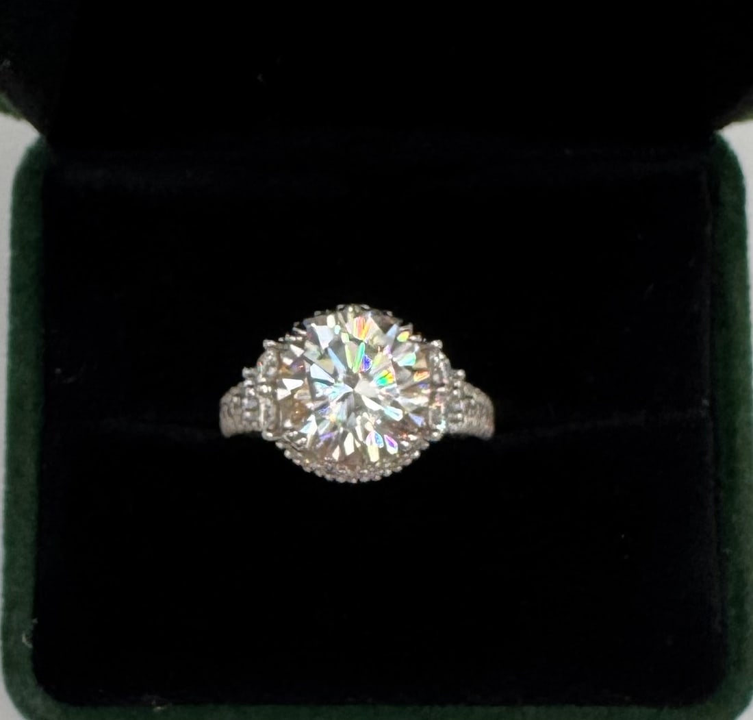 5.00 CT Round Brilliant Moissanite Statement Ring - 18K White Gold over .925 Silver (1 of 3)