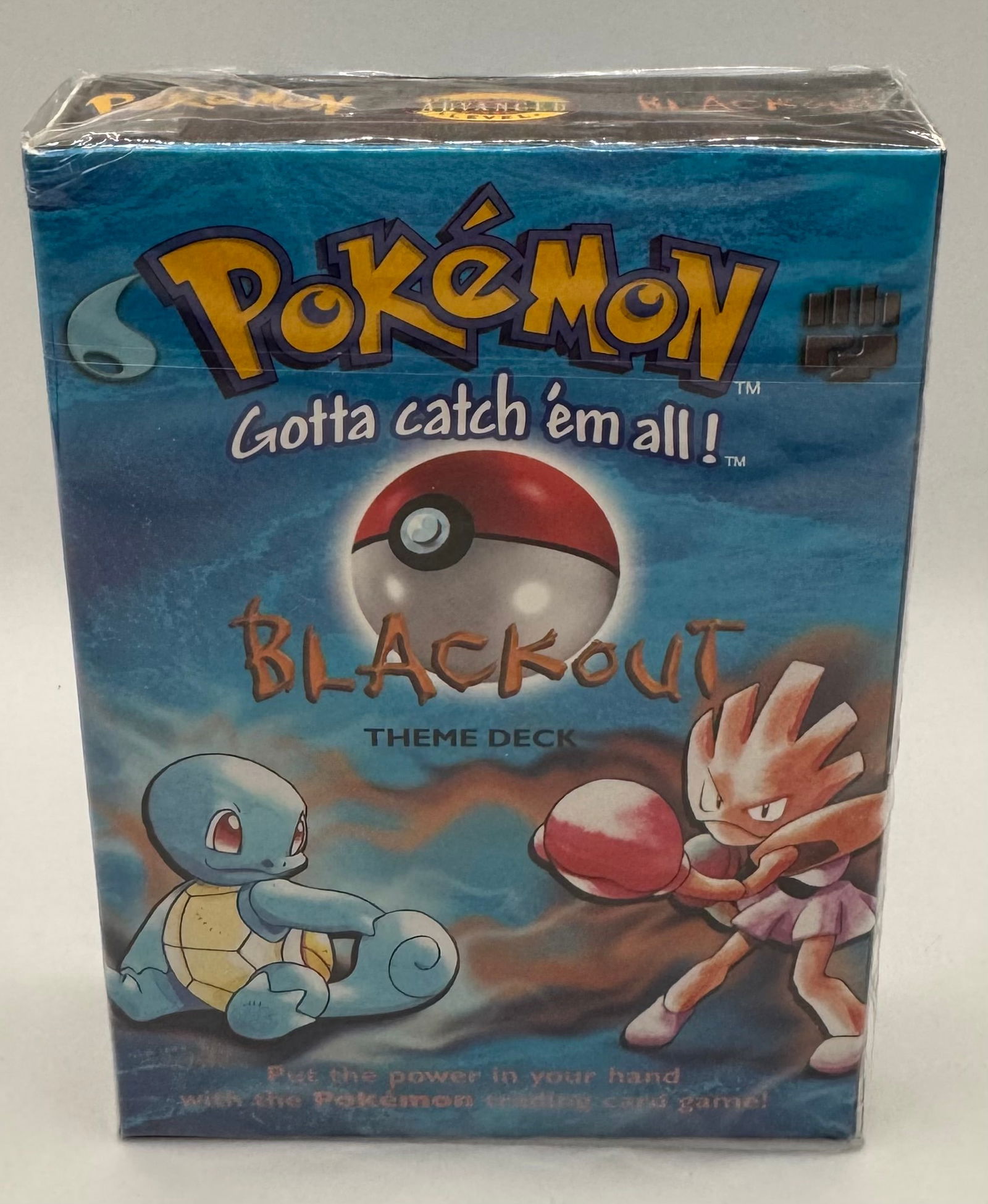 Sealed Pokémon TCG Blackout Theme Deck - Base Set - WOTC 1999: Set: Base Set (Unlimited)• Featured Pokémon: Hitmonchan & Squirtle• Condition: Factory Sealed. Original cellophane intact.• Details: A classic 1999 Base Set deck focusing on Water and