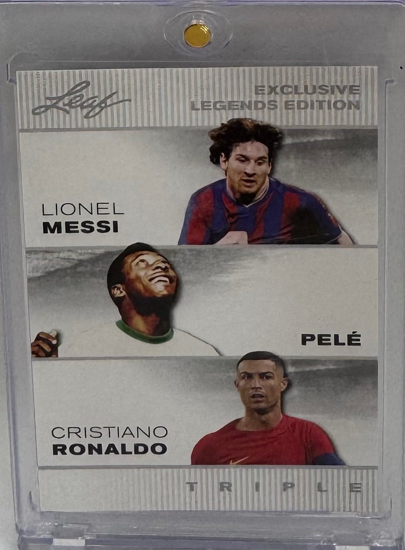2024 Leaf Exclusive Legends Edition Triple Lionel Messi, Pelé, & Cristiano Ronaldo (1 of 2)