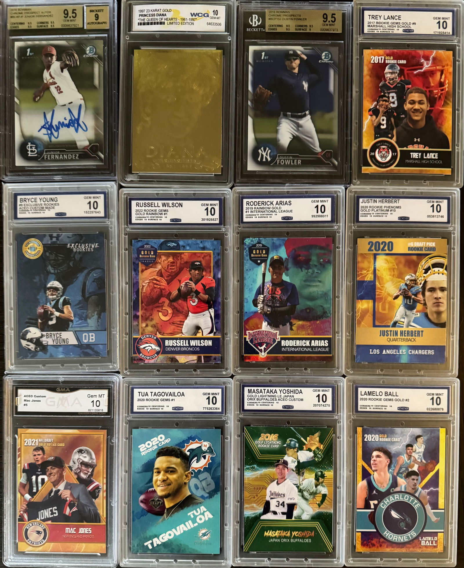 12-Card Slabbed Sports & Specialty Lot - BGS/WCG/CCG Graded - Ohtani, Herbert, Bryce Young, Princess (1 of 2)