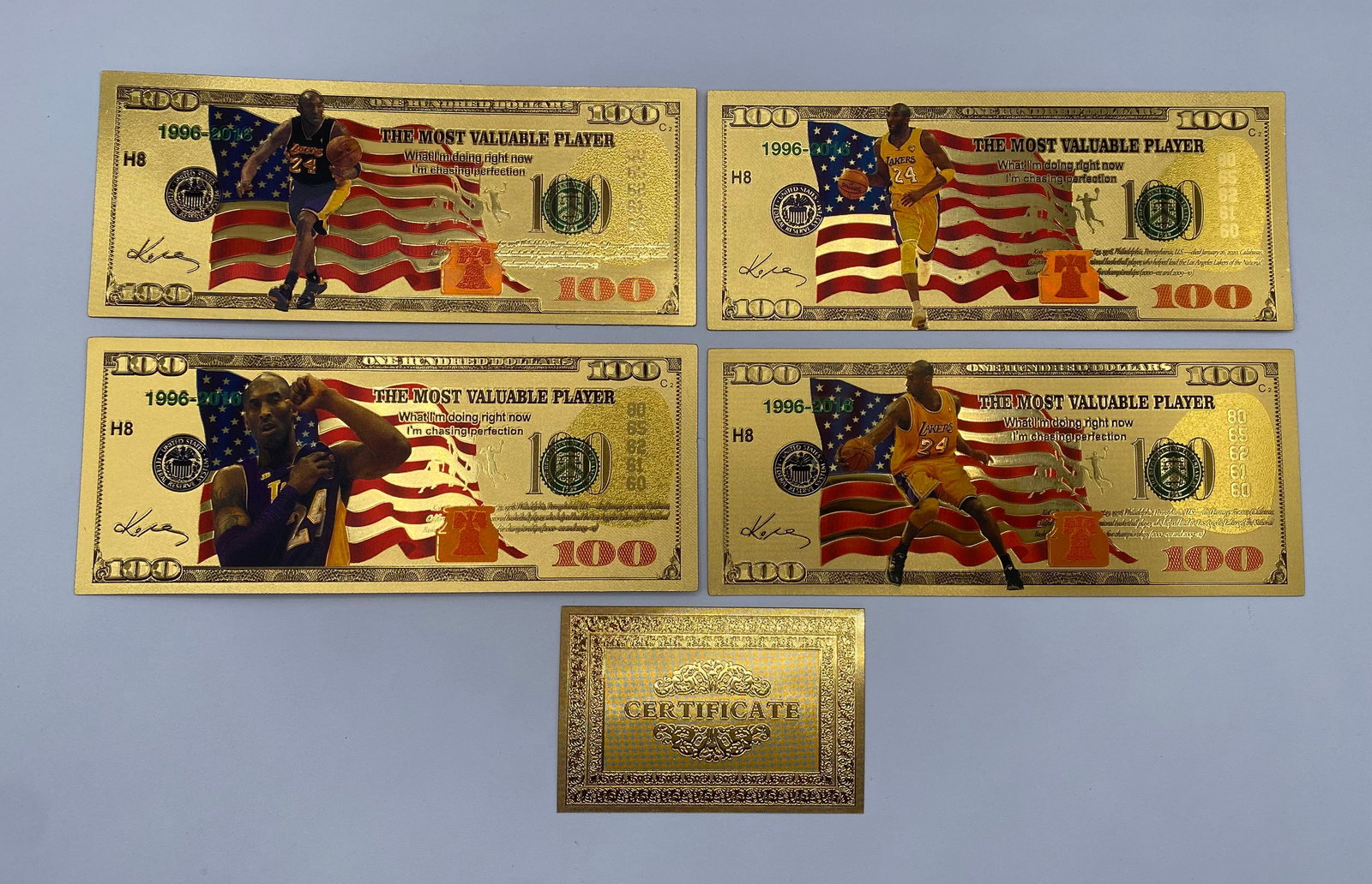 Kobe Bryant "The Most Valuable Player" 24kt Gold Foil Commemorative $100 Bill Set (1 of 1)