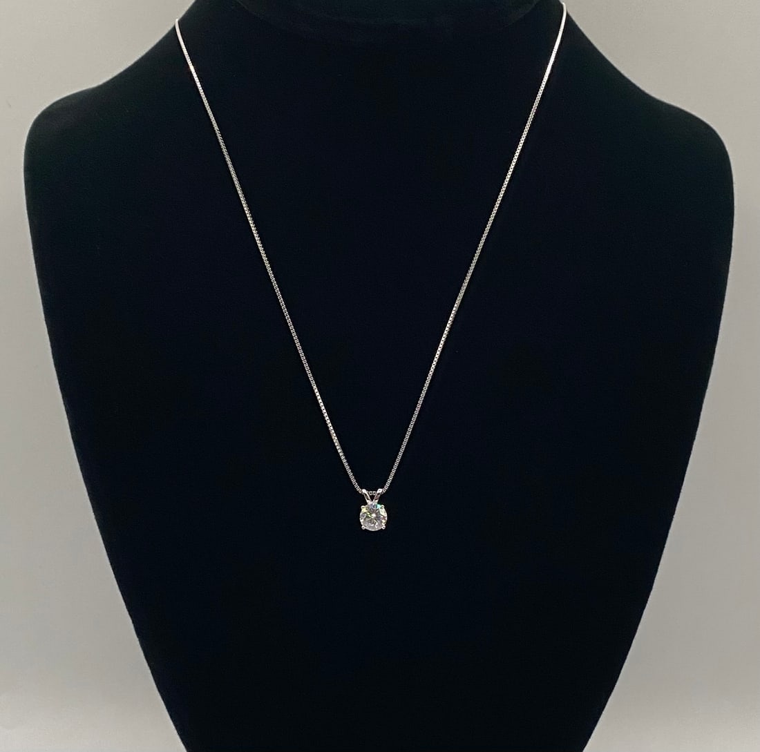 Round Brilliant Cut Moissanite Solitaire Necklace - GRA Certified - 18K Gold Over Sterling Silver (1 of 1)