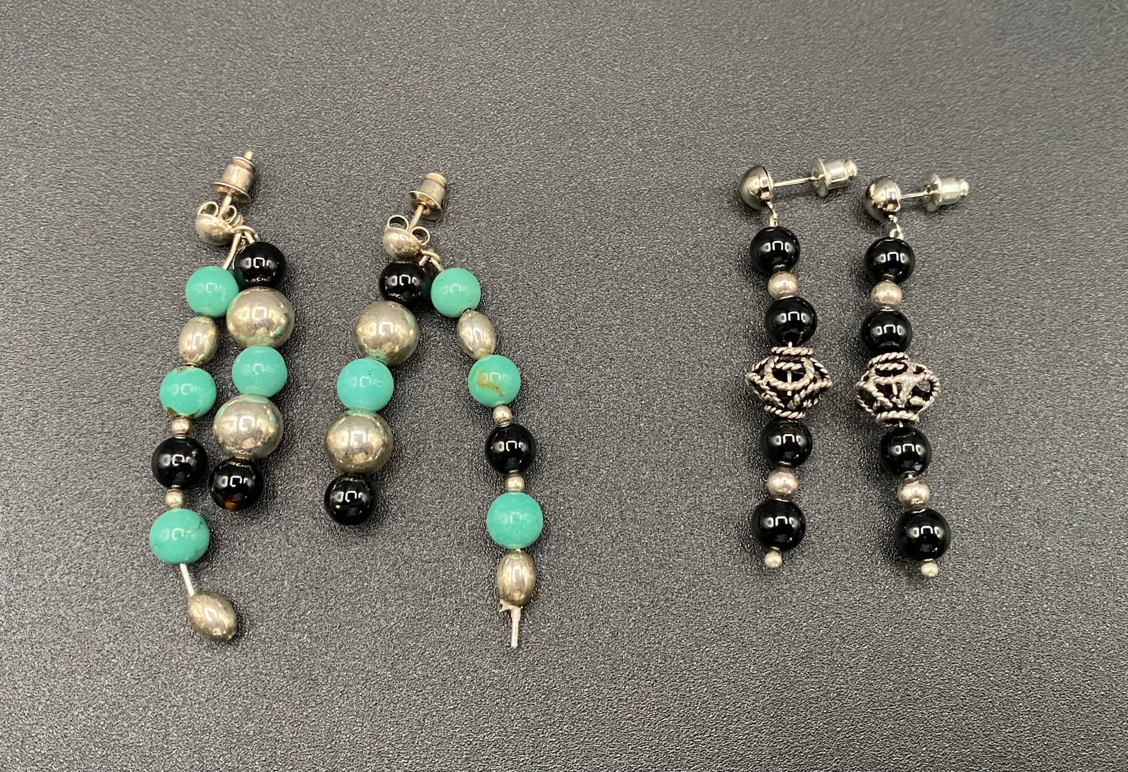 Vintage Sterling & Stone Earring Lot - Turquoise, Black Onyx & Silver Beads (1 of 1)