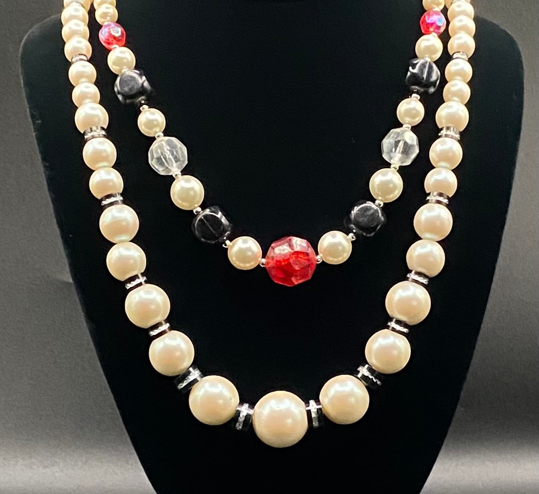 Vintage-Style Faux Pearl & Multi-Bead Necklace Set - 2 Pieces - Elegant Fashion Jewelry (1 of 1)