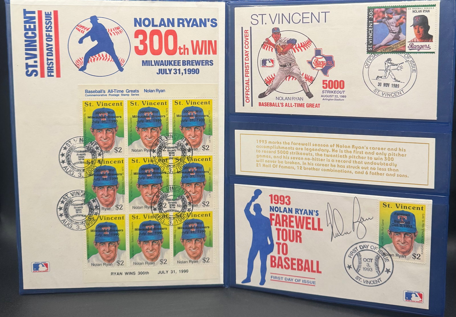 Nolan Ryan Autographed Commemorative Stamp & First Day Cover Collection (1 of 1)