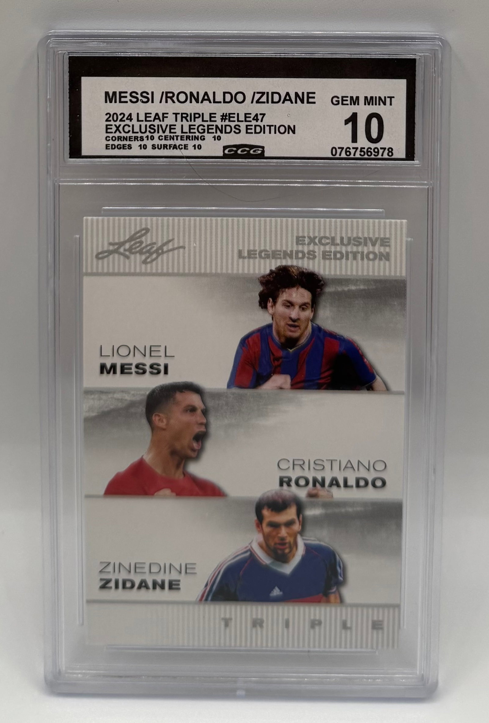 2024 Leaf Triple Messi/Ronaldo/Zidane Exclusive Legends - CCG Gem Mint 10 (1 of 2)