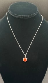 Red Moissanite Pendant Necklace - 18k Gold over .925 Silver - GRA Certified