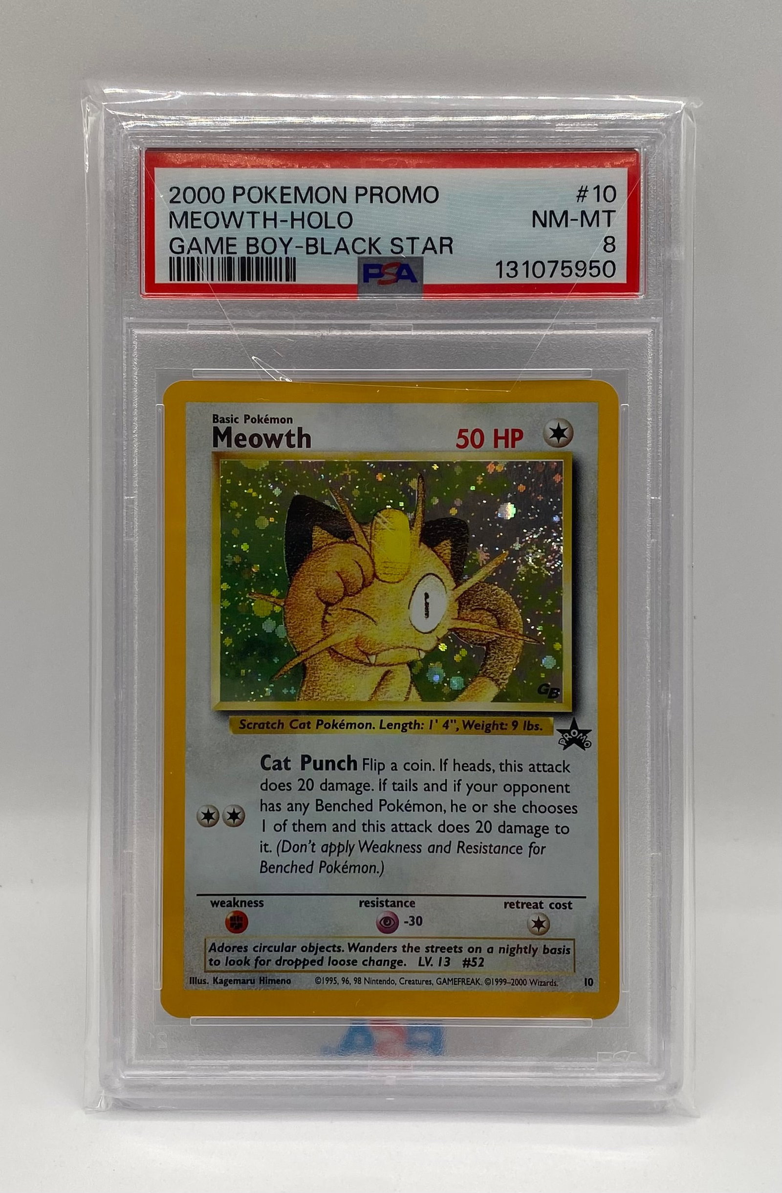 2000 Pokemon Black Star Promo Meowth Holo Game Boy Card: 2000 Pokemon Black Star Promo Meowth-Holo Game Boy #10 PSA 8 NM-MT