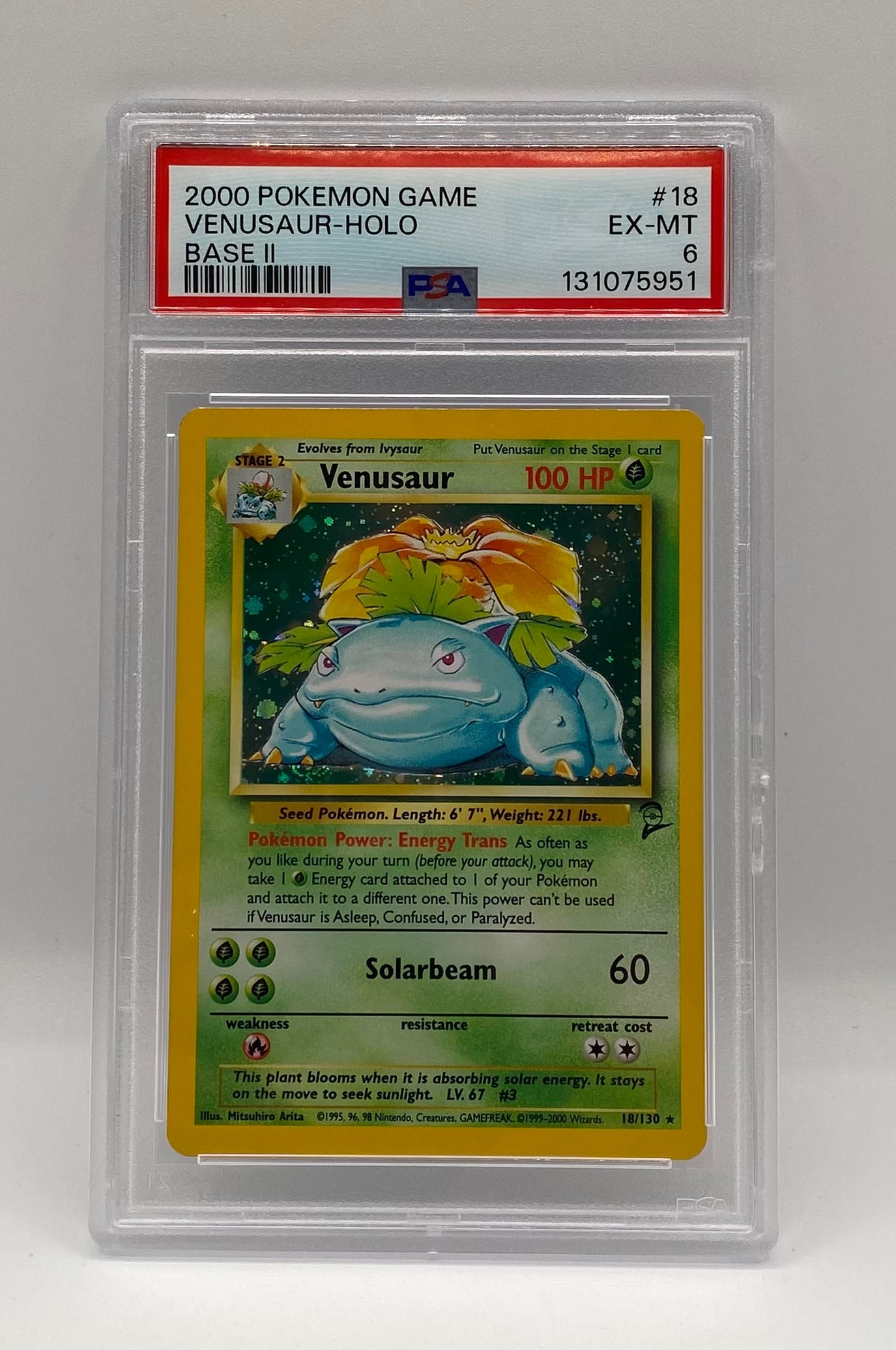 2000 Pokemon Venusaur Holo Card: 2000 Pokemon Base II Venusaur-Holo #18 PSA 6 EX-MT Vintage WOTC
