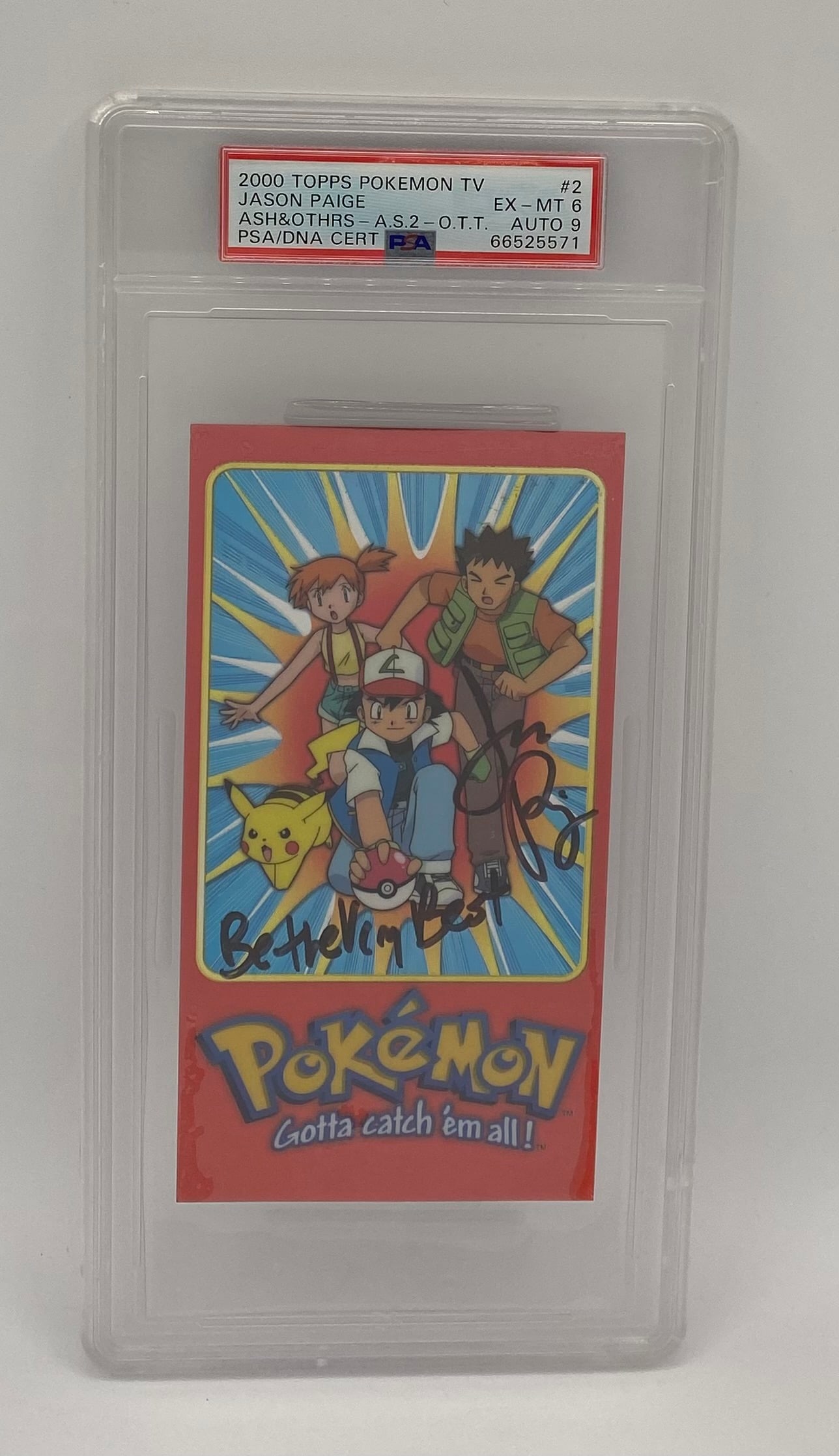 2000 Topps Pokémon TV Signed Jason Paige PSA DNA Certified: 2000 Topps Pokémon TV #2 Signed Jason Paige PSA 6 EX-MT / Auto 9