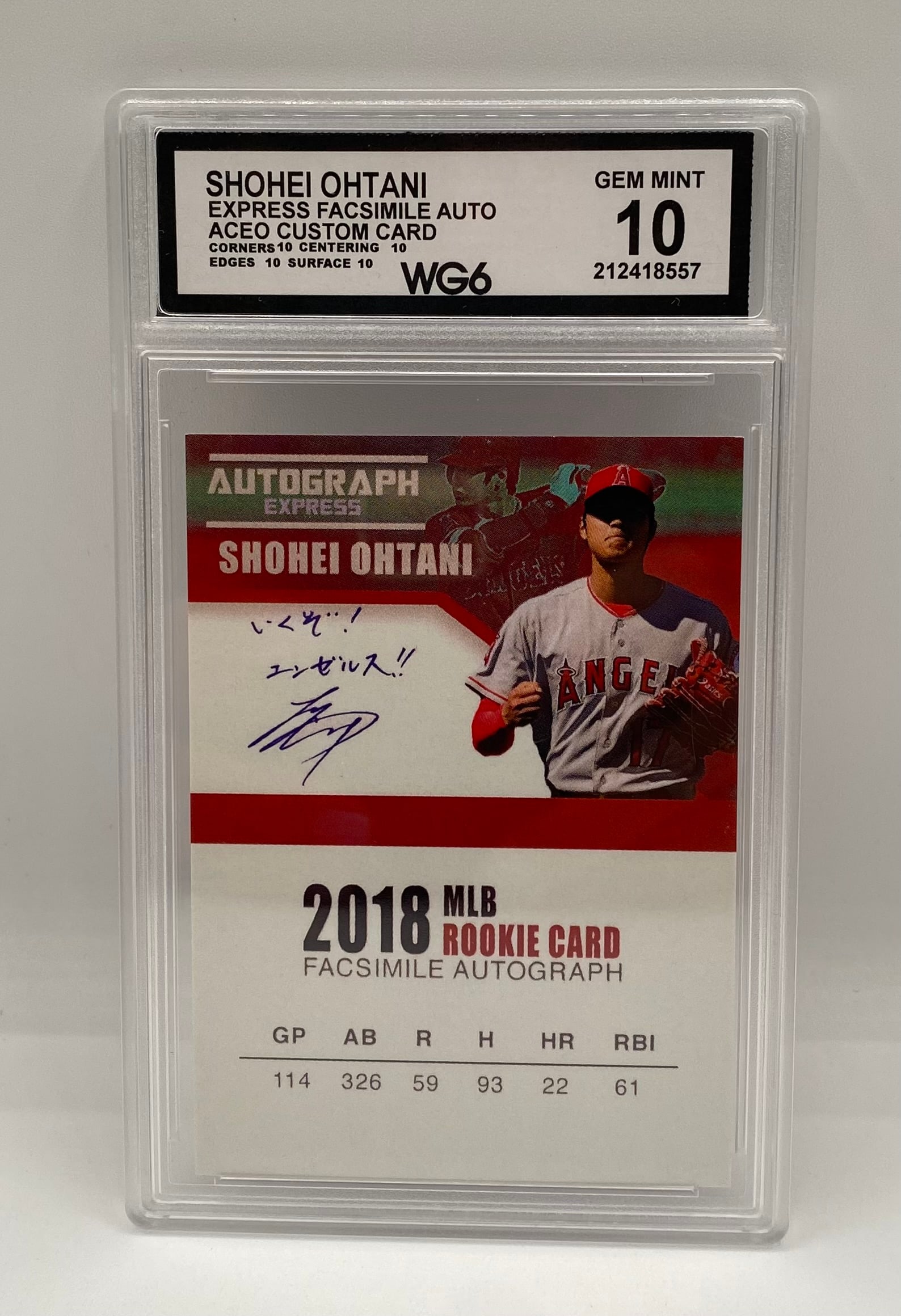 Shohei Ohtani Card: 2018 Shohei Ohtani MLB Rookie Card Express Facsimile Auto ACEO Custom – WG6 10 Gem Mint