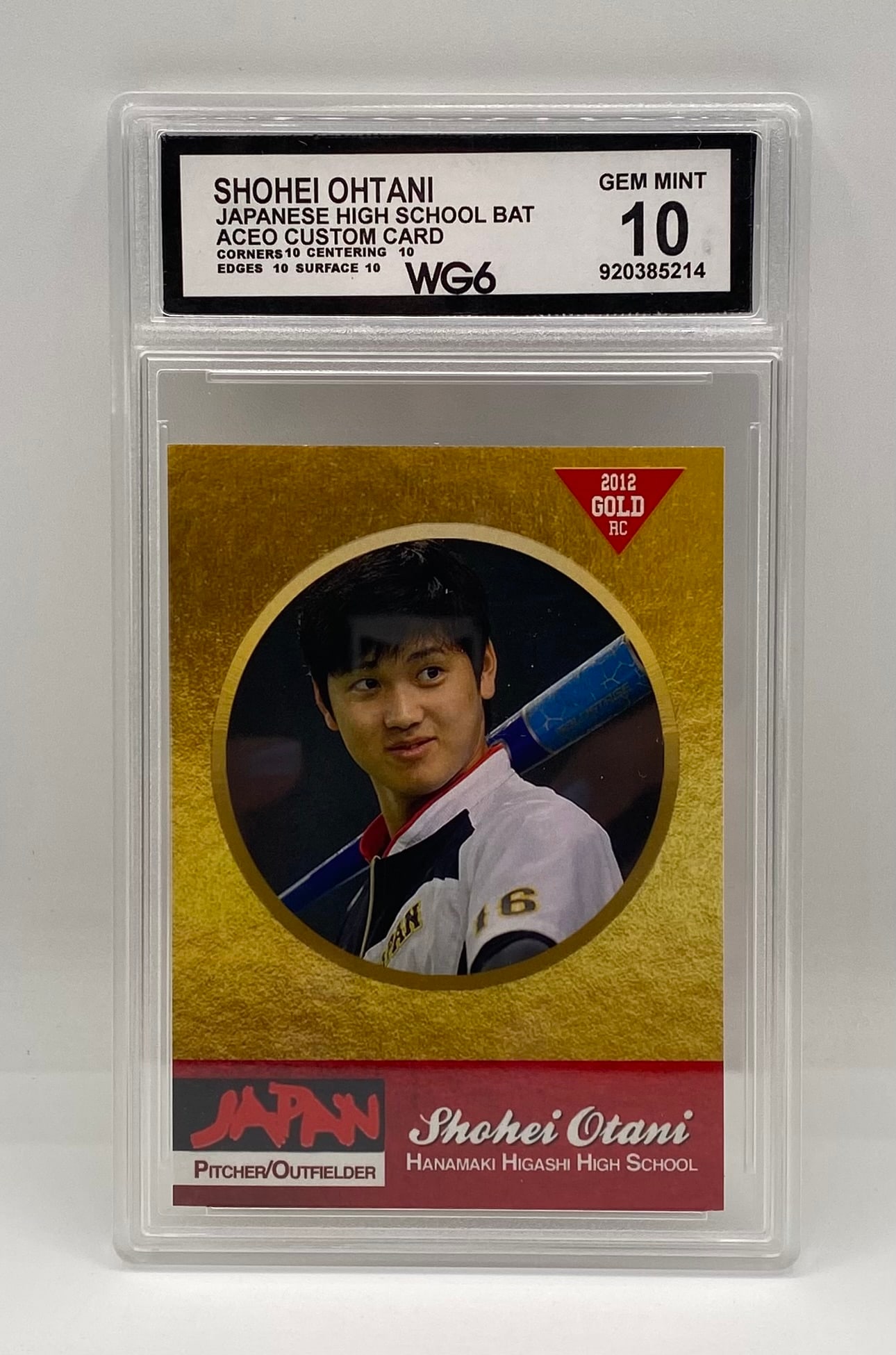Shohei Ohtani ACEO High School Bat Card: Shohei Ohtani 2012 Hanamaki Higashi Custom High School Bat Card WG6 Gem Mint 10