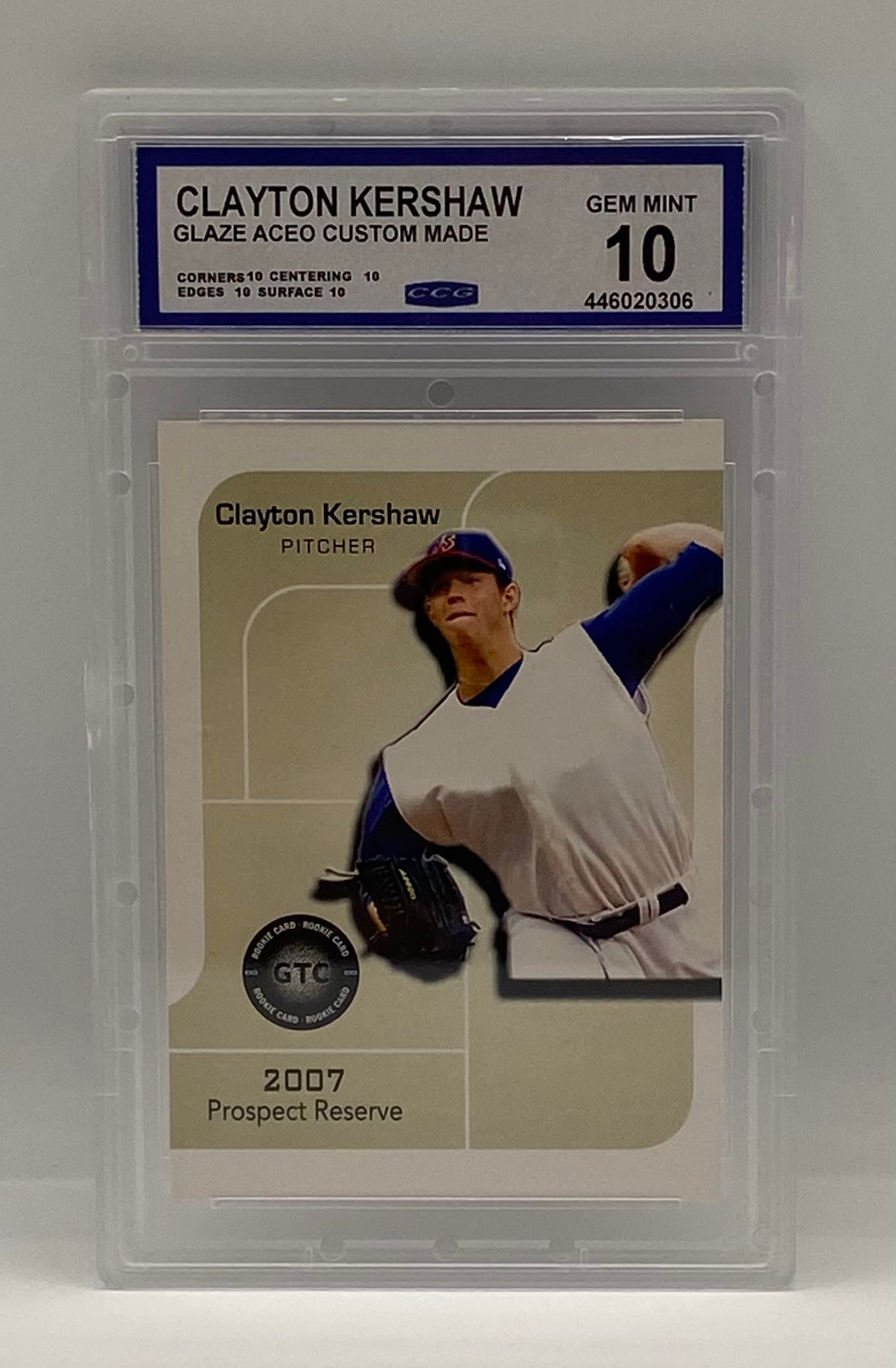 2007 Prospect Reserve Clayton Kershaw Glaze ACEO Card: 2007 Prospect Reserve Clayton Kershaw Glaze ACEO Custom Made Card - CCG 10