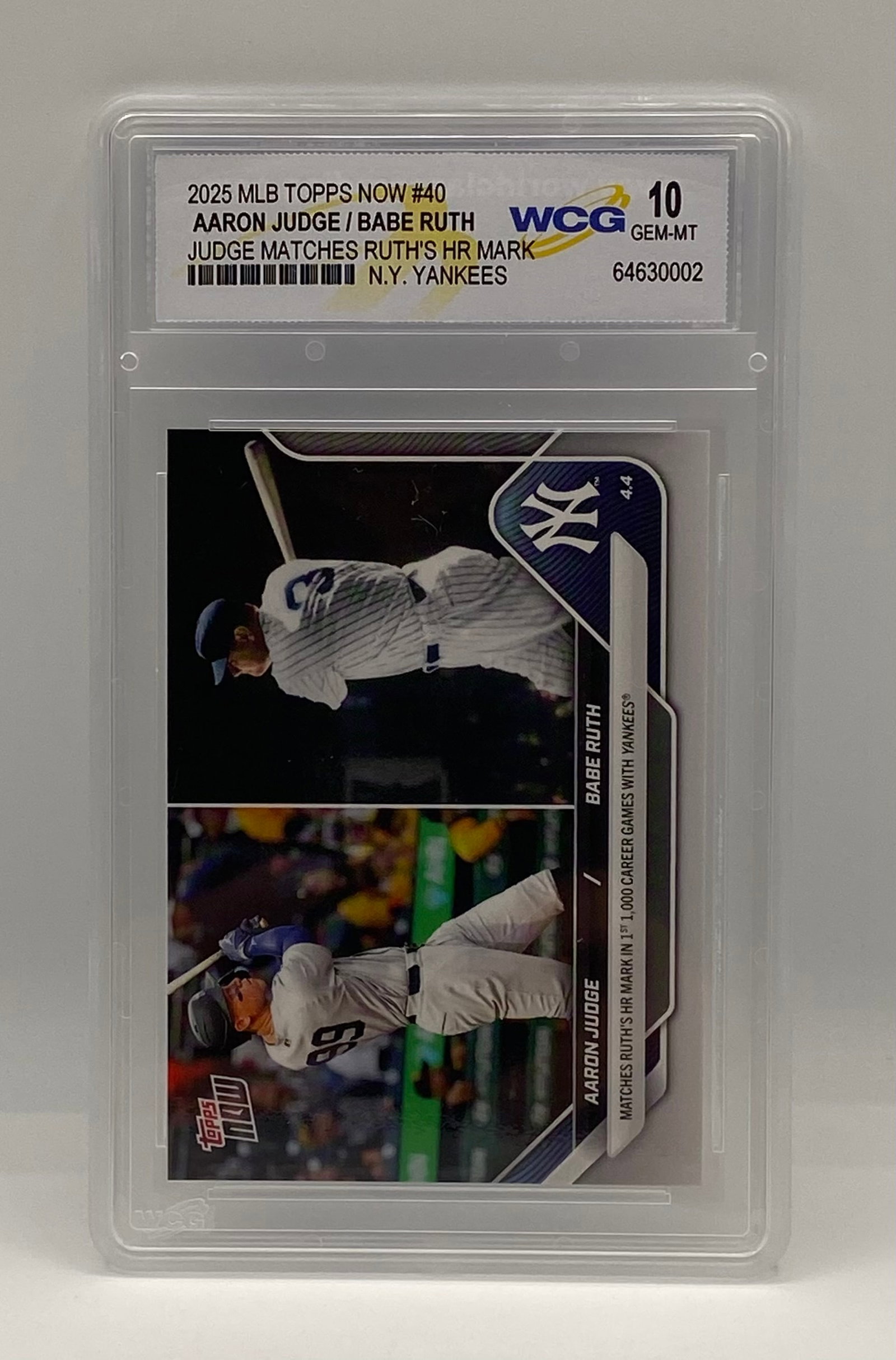 Aaron Judge & Babe Ruth Card: 2025 Topps Now #40 Aaron Judge / Babe Ruth New York Yankees - WCG 10 Gem Mint