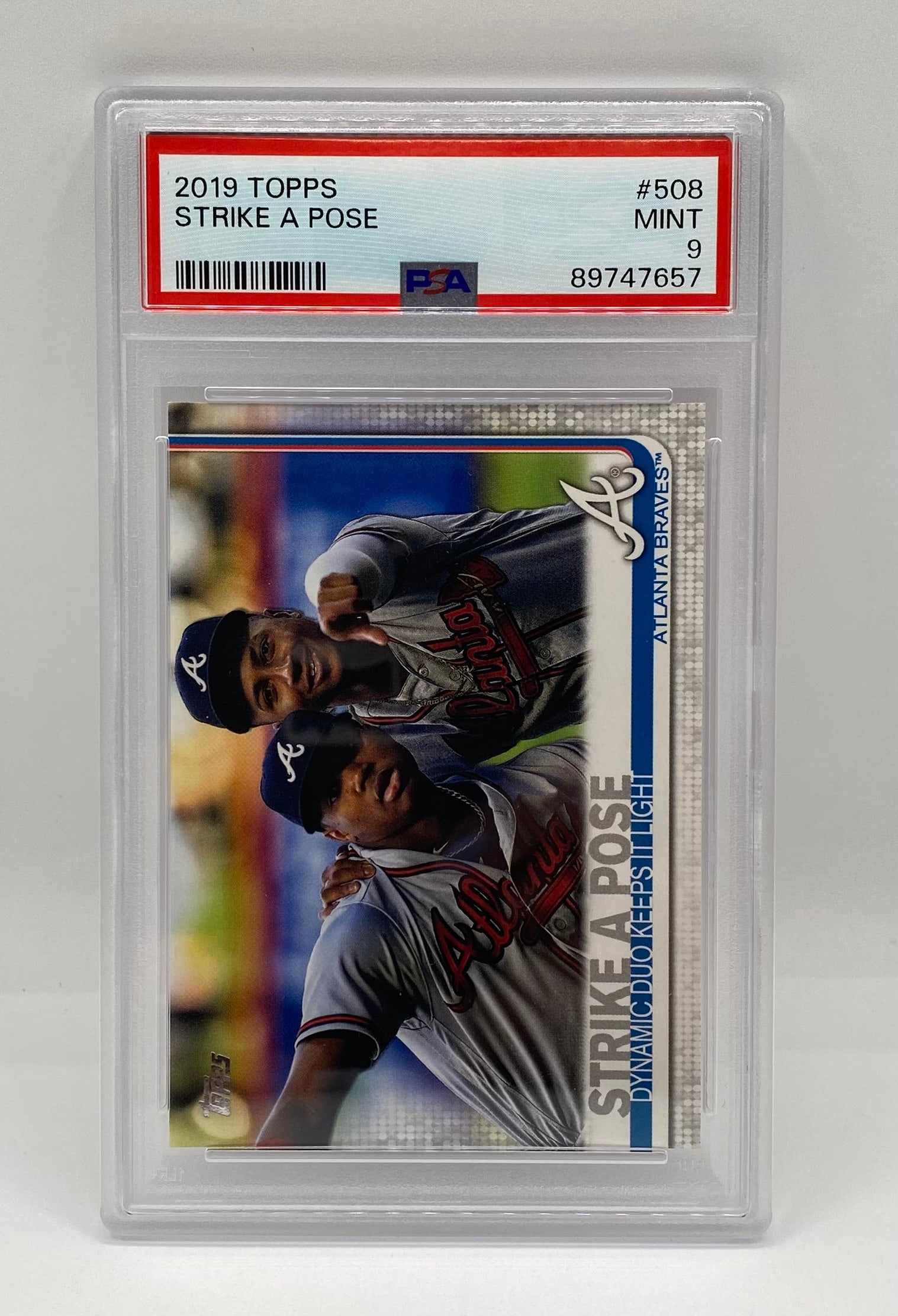 2019 Topps Strike A Pose Ronald Acuña Jr. & Ozzie Albies: 2019 Topps #508 "Strike A Pose" Atlanta Braves Ronald Acuña Jr. / Ozzie Albies - PSA 9