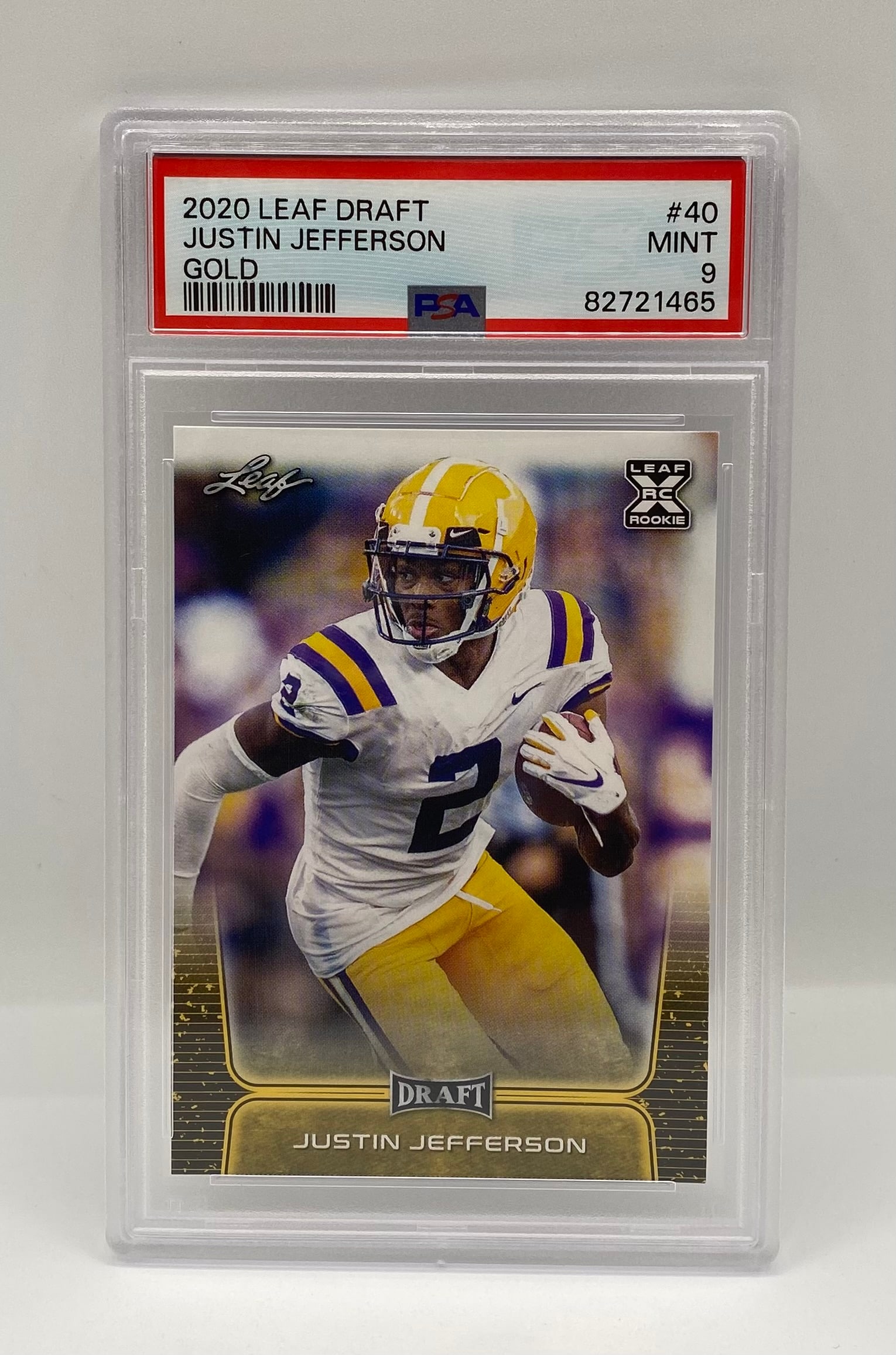 Justin Jefferson Gold Rookie Card: 2020 Leaf Draft Justin Jefferson Gold Rookie Card PSA 9 Mint