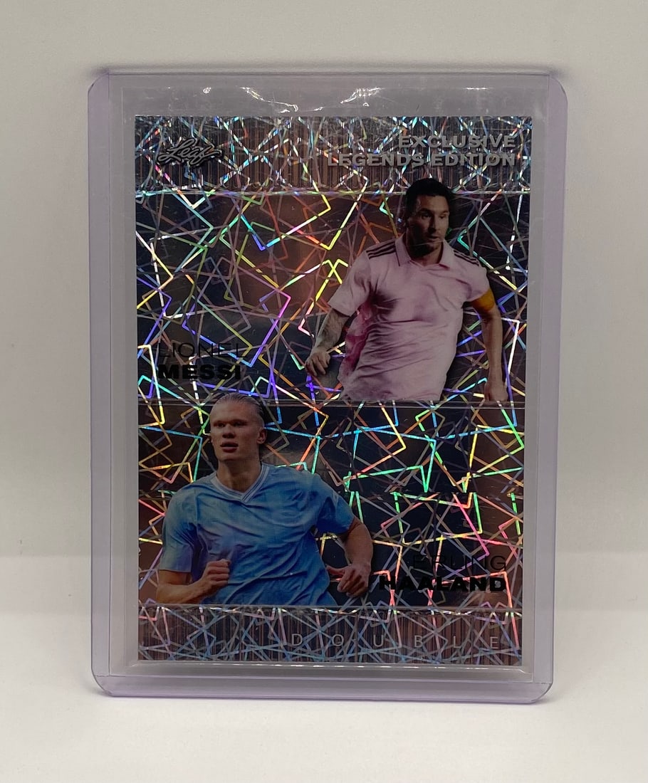 Lionel Messi & Erling Haaland Prism Mosaic Foil /25: Leaf Exclusive Legends Edition Soccer "Double" – Lionel Messi & Erling Haaland Prism Mosaic Foil /25