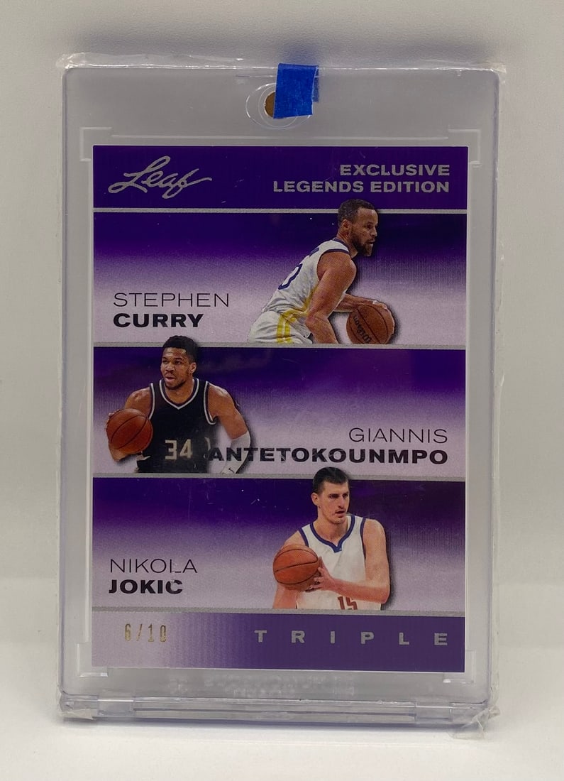 Stephen Curry / Giannis Antetokounmpo / Nikola Jokic /10: 2024 Leaf Exclusive Legends Edition NBA Triple Card – Stephen Curry / Giannis Antetokounmpo / Nikola Jokic (#6/10)