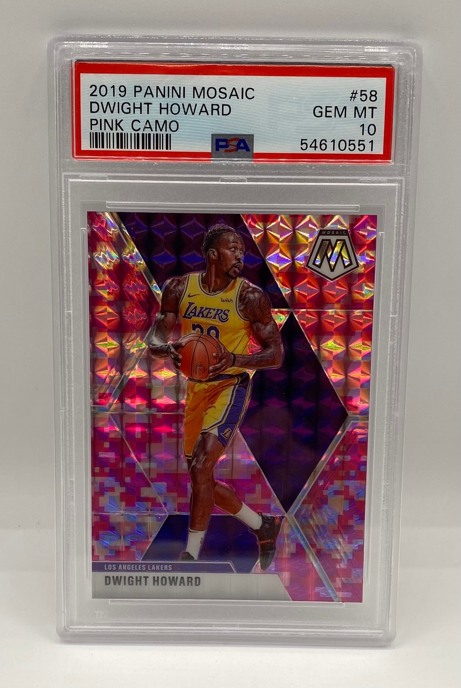 2019 Panini Mosaic Dwight Howard Pink Camo PSA 10: 2019 Panini Mosaic Dwight Howard "Pink Camo" #58 – PSA 10 Gem Mint
