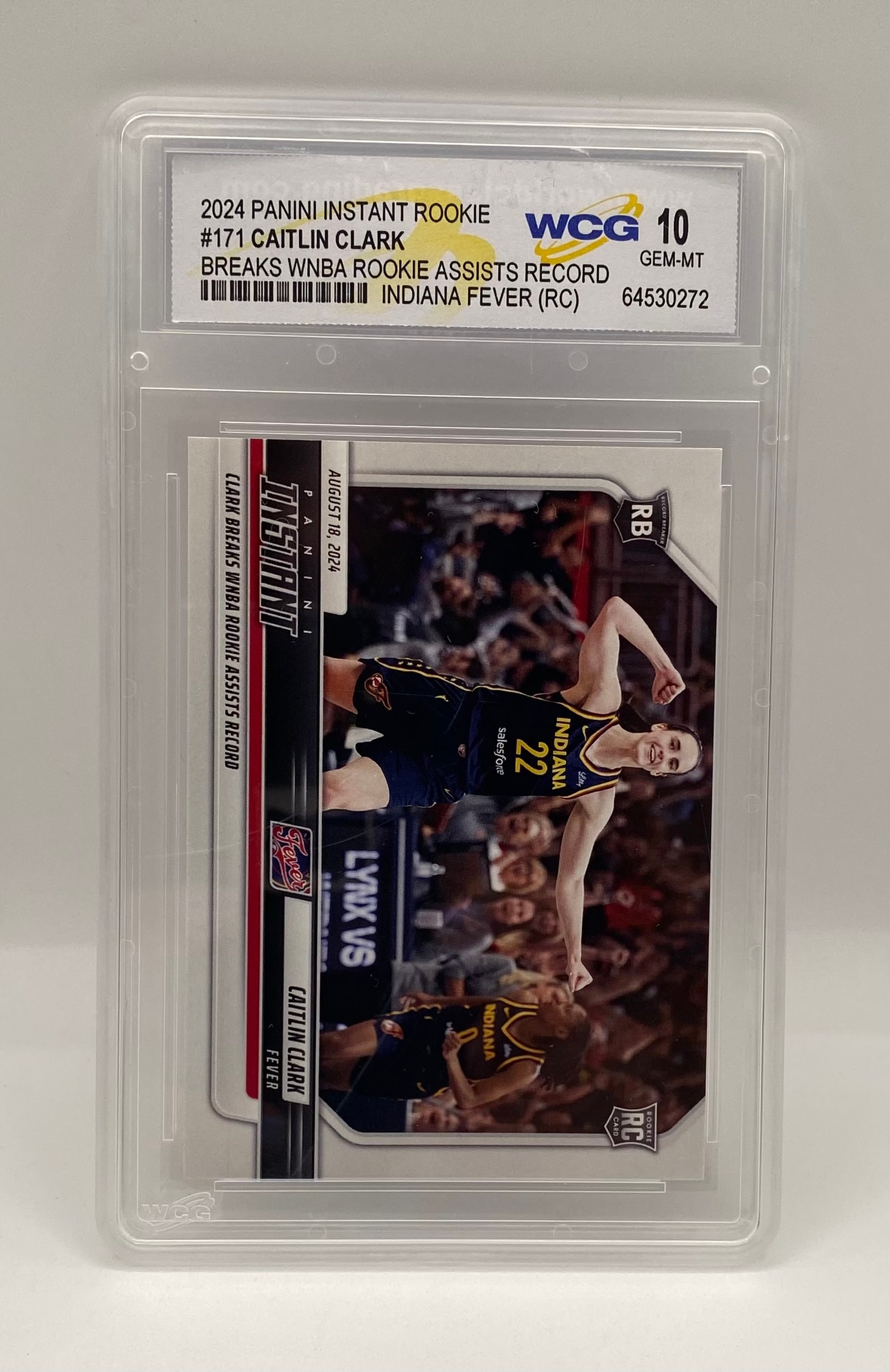 Caitlin Clark Rookie Record Breaker: 2024 Panini Instant WNBA Caitlin Clark Rookie Card #171 WCG 10 Gem-MT - Record Breaker