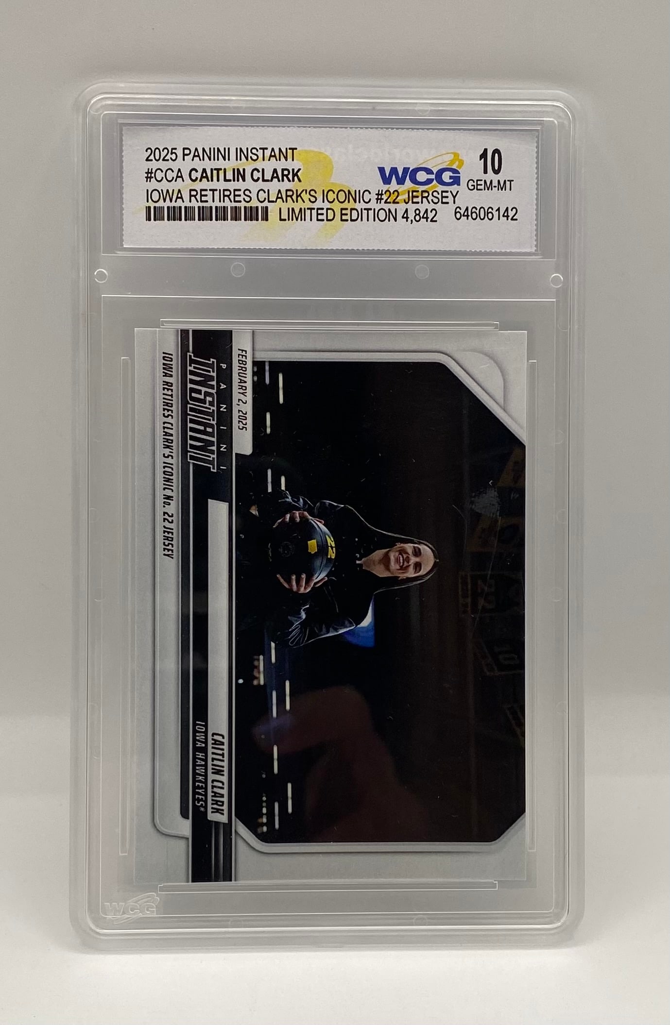 Caitlin Clark Jersey Retirement Card: 2025 Panini Instant Caitlin Clark Iowa Jersey Retirement #CCA Ltd Ed WCG 10 Gem-MT