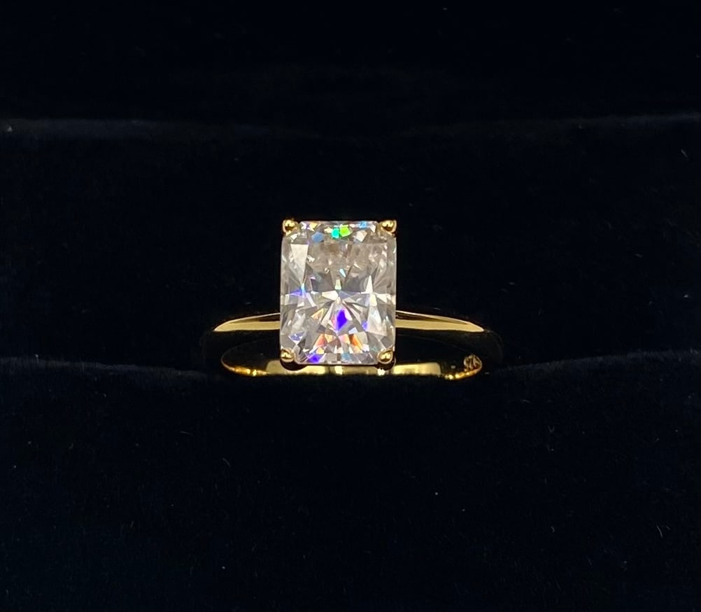 3 CT Radiant Cut Moissanite Solitaire Ring, 18K Gold Plated 925 Silver, Size 7 (1 of 2)