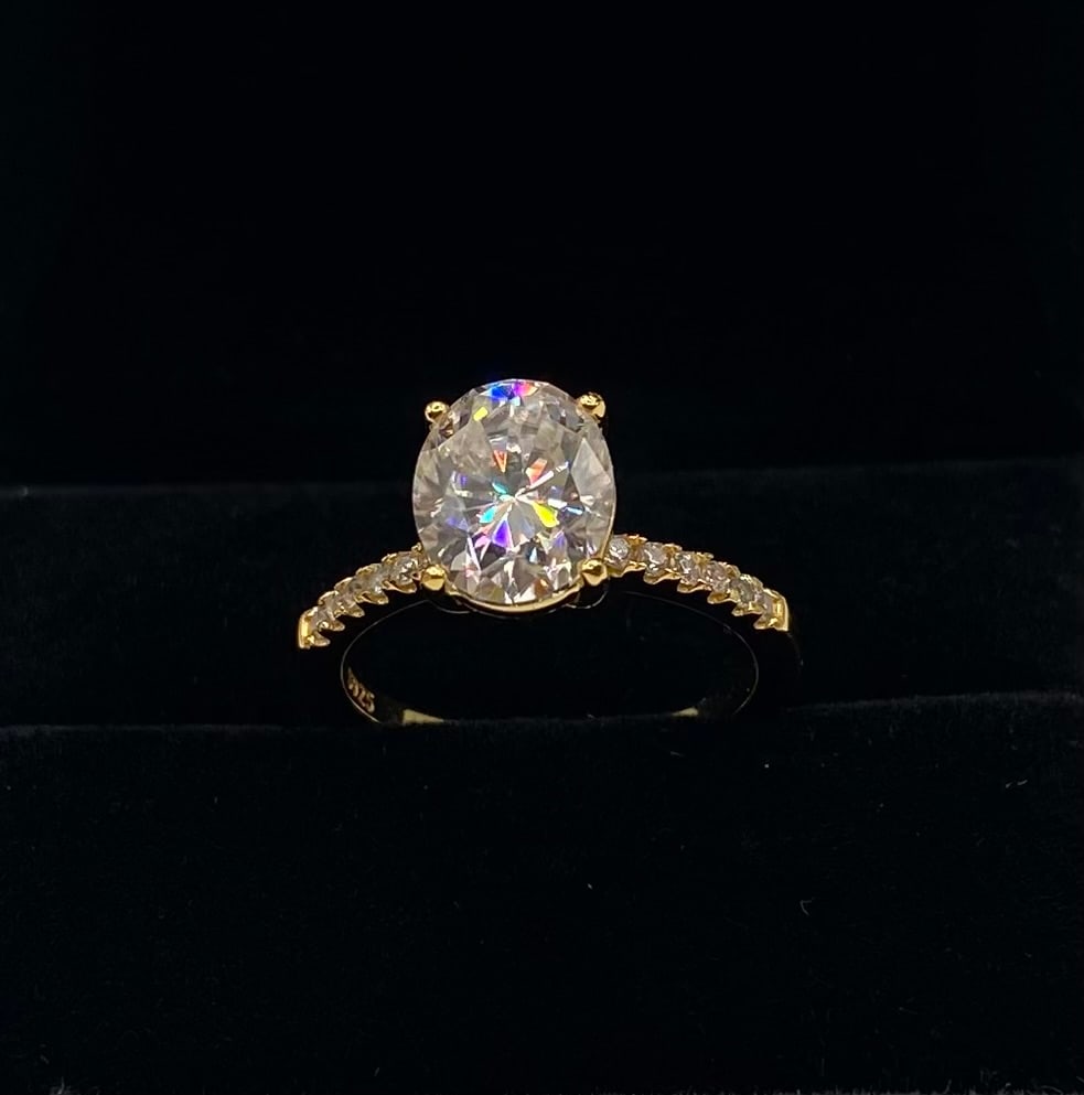 3CT Oval Cut Moissanite Pave Accent Ring, 18K Gold Plated 925 Silver, Size 8 (1 of 2)