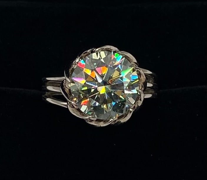 5.00 CT Round Brilliant Moissanite Floral Halo Split-Shank Ring, White Gold Finish, Size 8 (1 of 2)