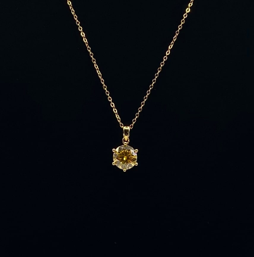 4.00 CT Fancy Canary Yellow Moissanite Solitaire Necklace 18K Gold Plated (1 of 2)