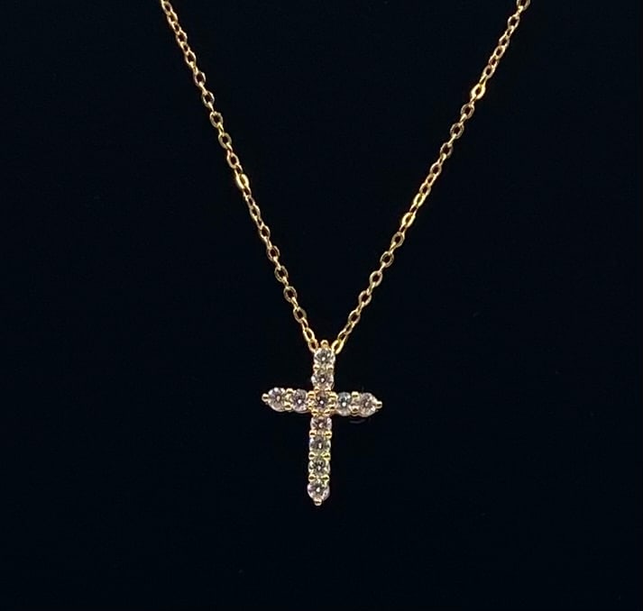 Moissanite Classic Cross Pendant Necklace 18K Gold Plated (1 of 2)