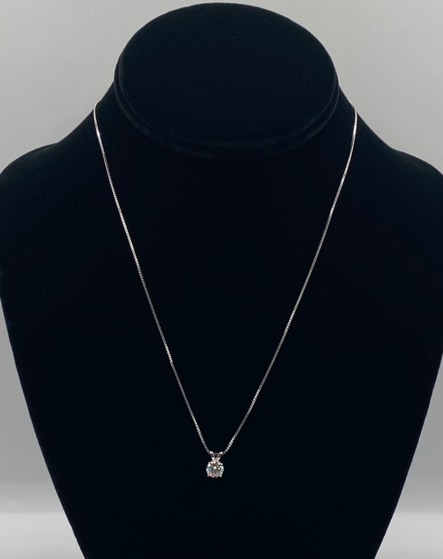Round Brilliant Moissanite Pendant Necklace 18K White Gold Plated (1 of 2)