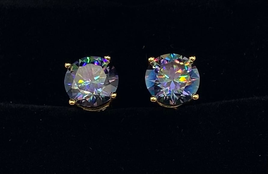 4.00 TCW Round Mystic Rainbow Moissanite Stud Earrings 18K GP Silver (1 of 2)