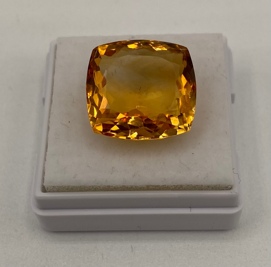 11.80 Ct Deep Golden Honey Cushion Cut Faceted Citrine Loose Gemstone (1 of 1)