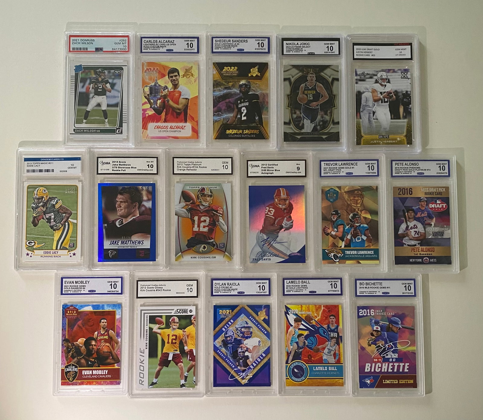 16 Graded Sports Cards Lot: Trevor Lawrence, Nikola Jokic, LaMelo Ball, Alcaraz (PSA/GMA 10s) (1 of 2)