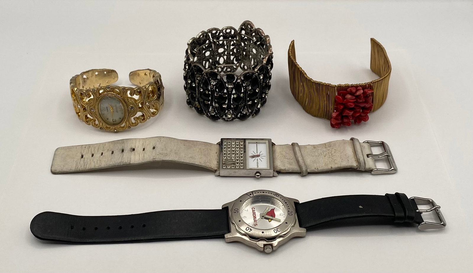 Vintage & Fashion Jewelry Lot - Statement Cuff Bracelets & Wristwatches (5 Pcs) (1 of 1)