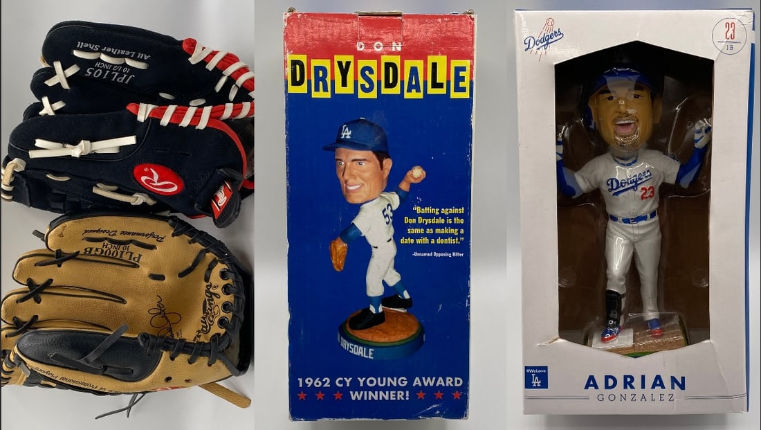 Los Angeles Dodgers SGA Bobbleheads (Don Drysdale & Adrian Gonzalez) & 2 Rawlings Youth Gloves: Los Angeles Dodgers SGA Bobbleheads (Don Drysdale & Adrian Gonzalez) & 2 Rawlings Youth Gloves